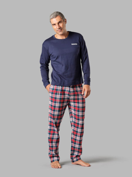 Pijama largo hombre de invierno azul y rojo a cuadros
