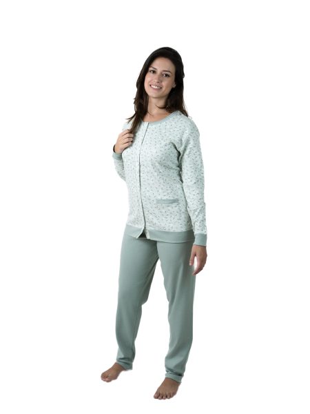 Pijama largo para mujer color verde con flores