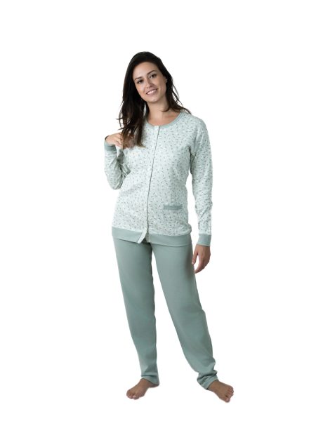 Pijama largo para mujer color verde con flores