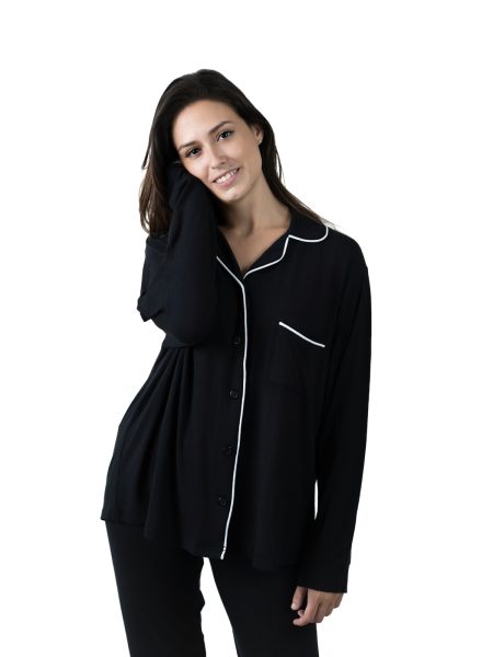 Pijama largo camisero para mujer color negro