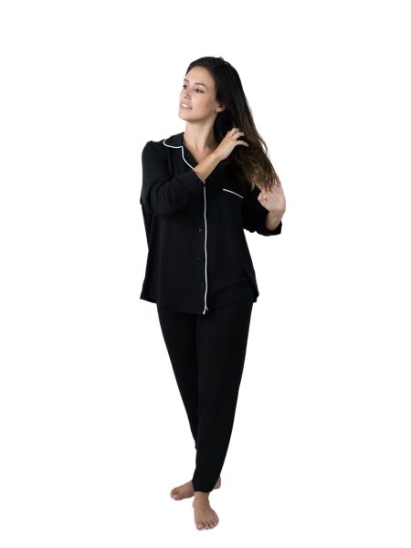 Pijama largo camisero para mujer color negro