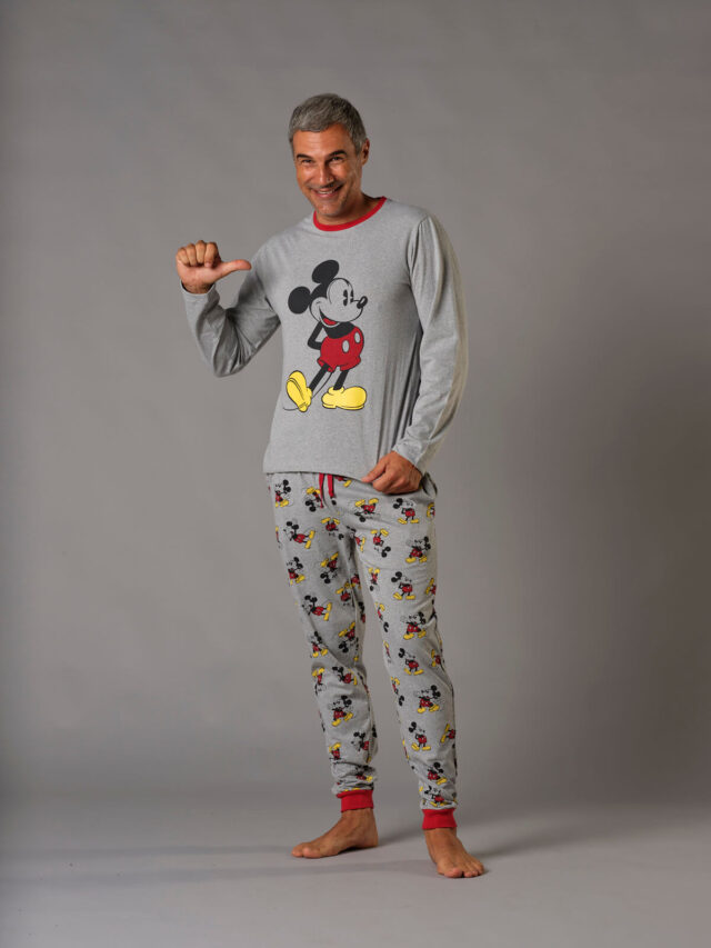 Pijama hombre largo de tejido de punto Mickey Mouse