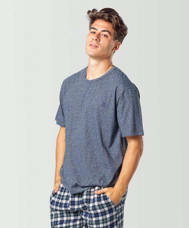 Camiseta de pijama manga corta azul para hombre