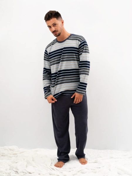 Pijama algodón para hombre con rayas grises