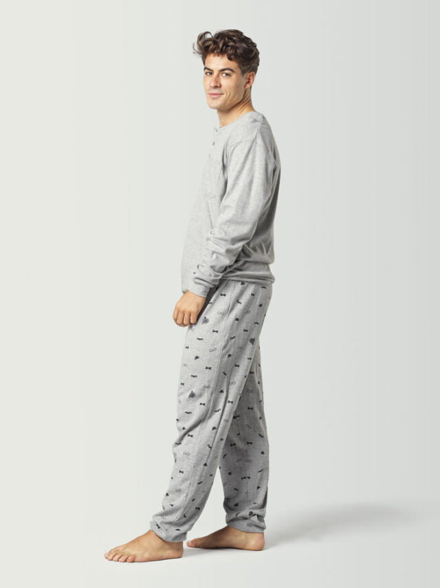 Pijama color gris para hombre de invierno