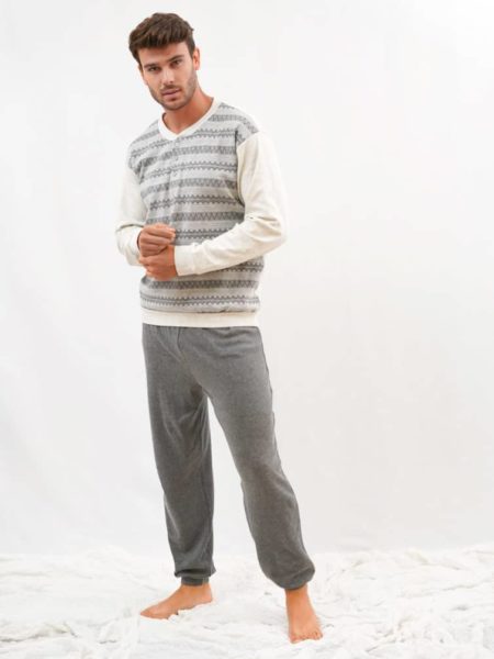 Pijama para hombre de invierno color blanco en Jacquard