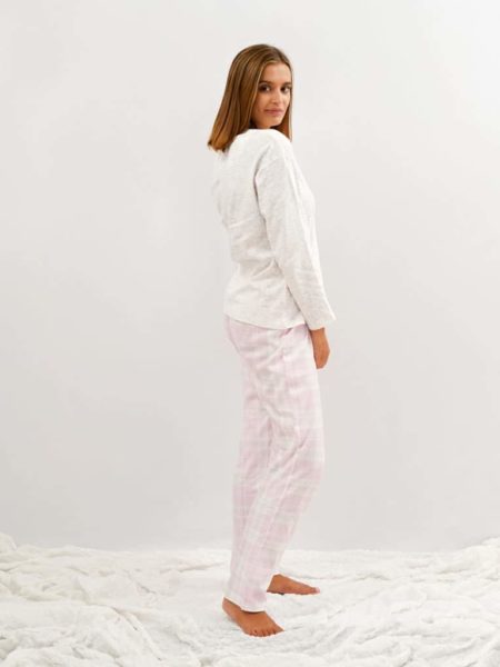 Pijama de algodón con cuadros rosa