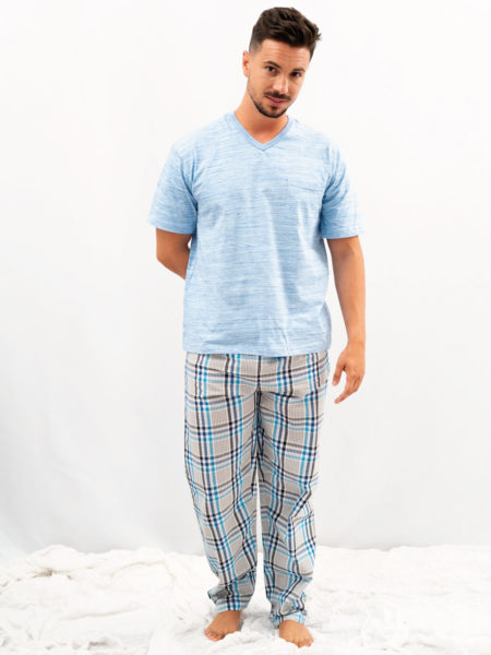 Pijama de entretiempo cuadros azules + bóxer