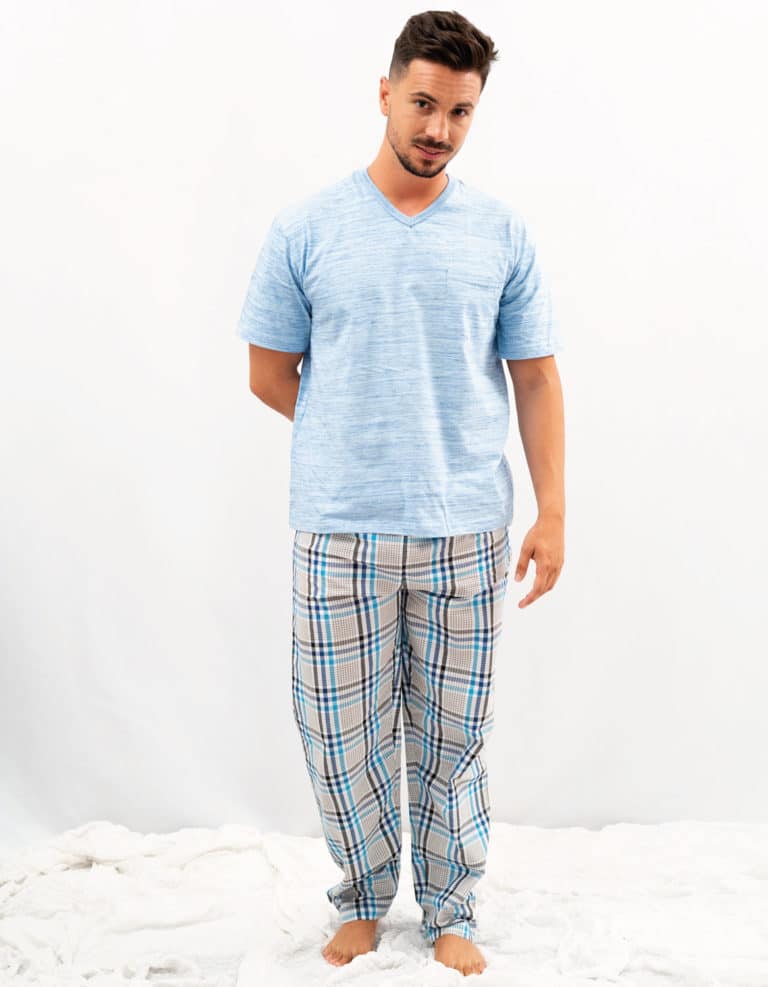 Pijama de hombre algodon cuadros azul