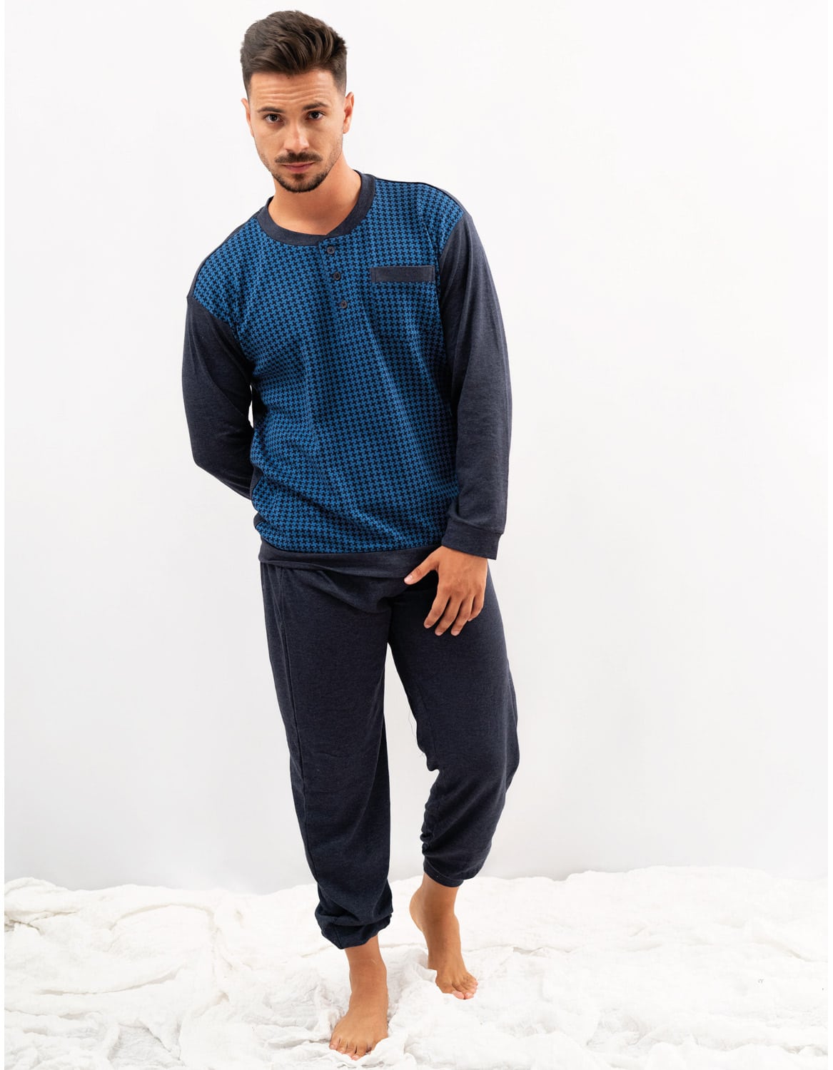 Pijama de hombre de invierno combinado azul | Pijamas Babelo - Pijamas