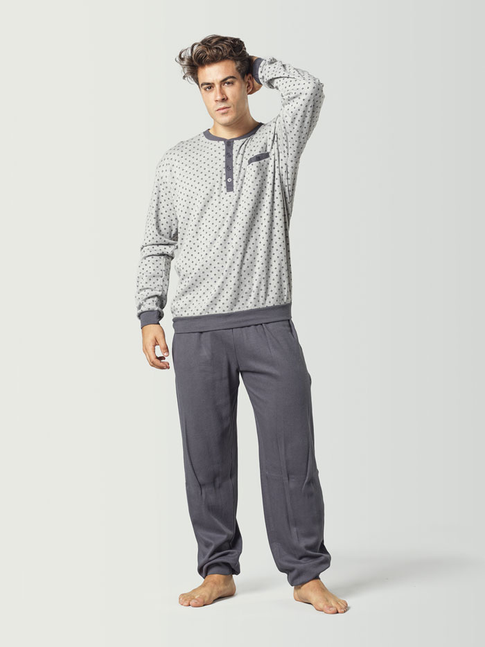 Pijama de hombre manga larga gris