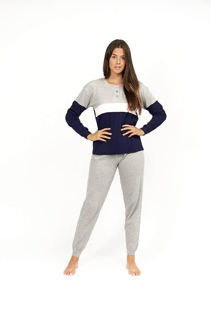 Pijama de mujer algodon combinado azul y gris