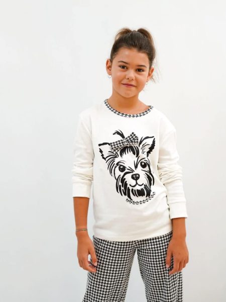 Pijama de niña algodón blanco con perrito
