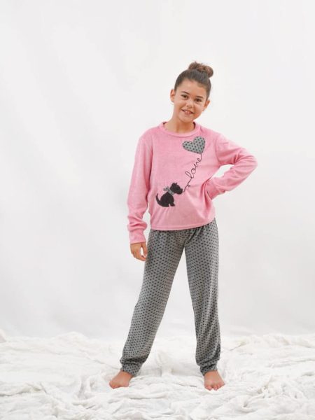 Pijama de niña de terciopelo color rosa