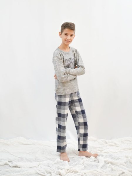 Pijama de niño algodón con cuadros grises