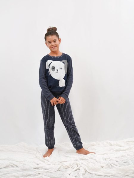 Pijama de niña algodón azul con perrito