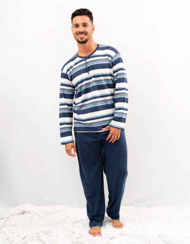 Pijama hombre azul y rayas
