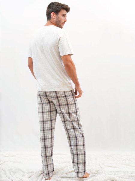 Pijama primaveral de cuadros blancos para hombre + bóxer
