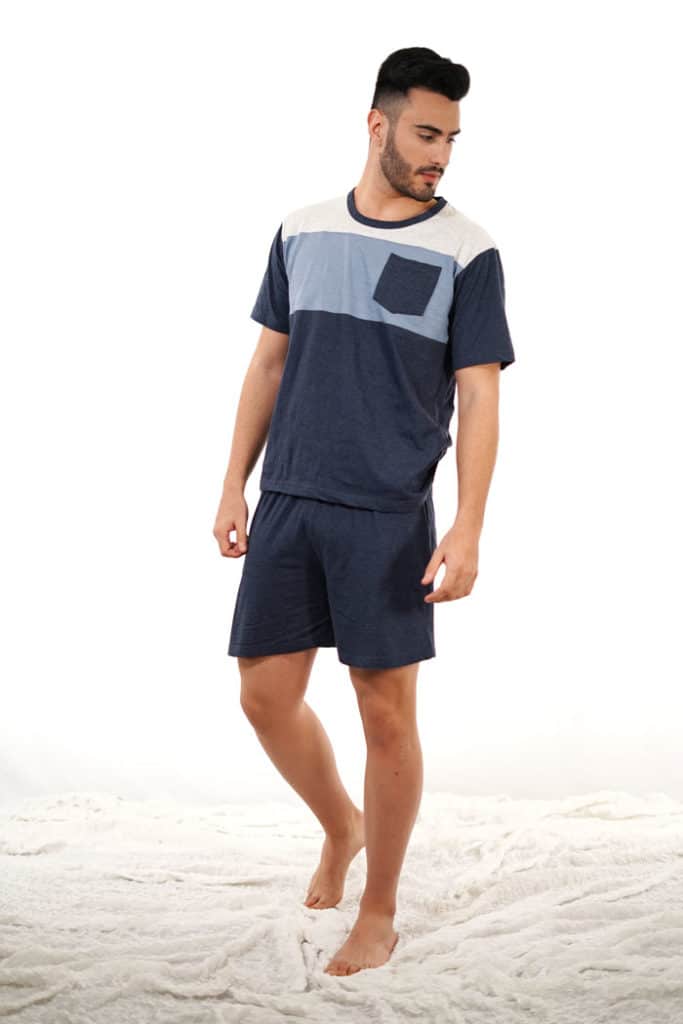 Pijama de verano hombre con bolsillo azul | Pijamas Babelo