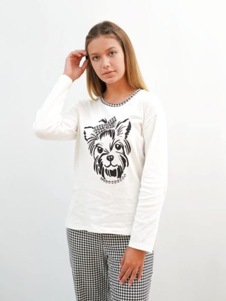 Pijama para mujer color blanco con perrito