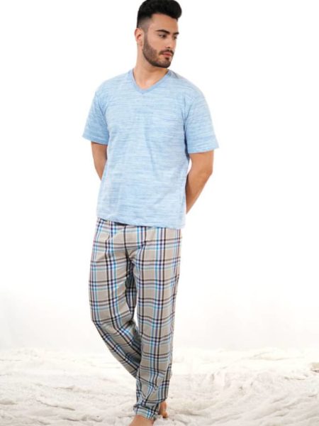 Pijama de pantalón largo con cuadros azules