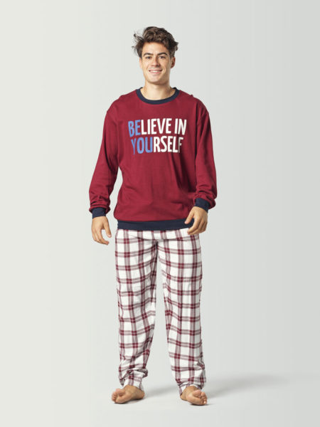 Pijama para hombre combinado cuadros rojos
