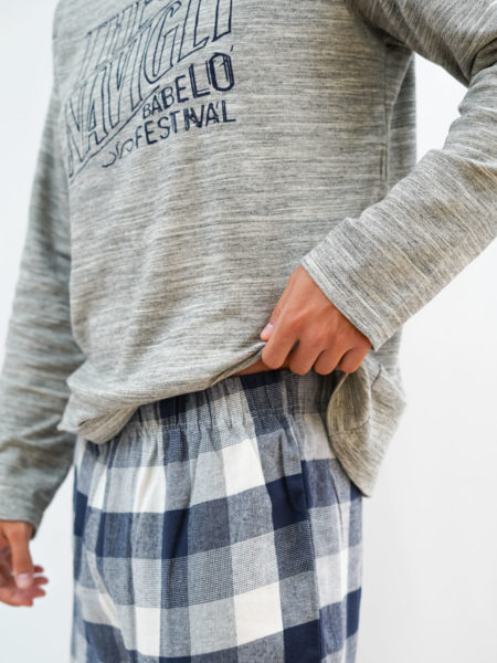 Pijama algodón combinado cuadros color gris