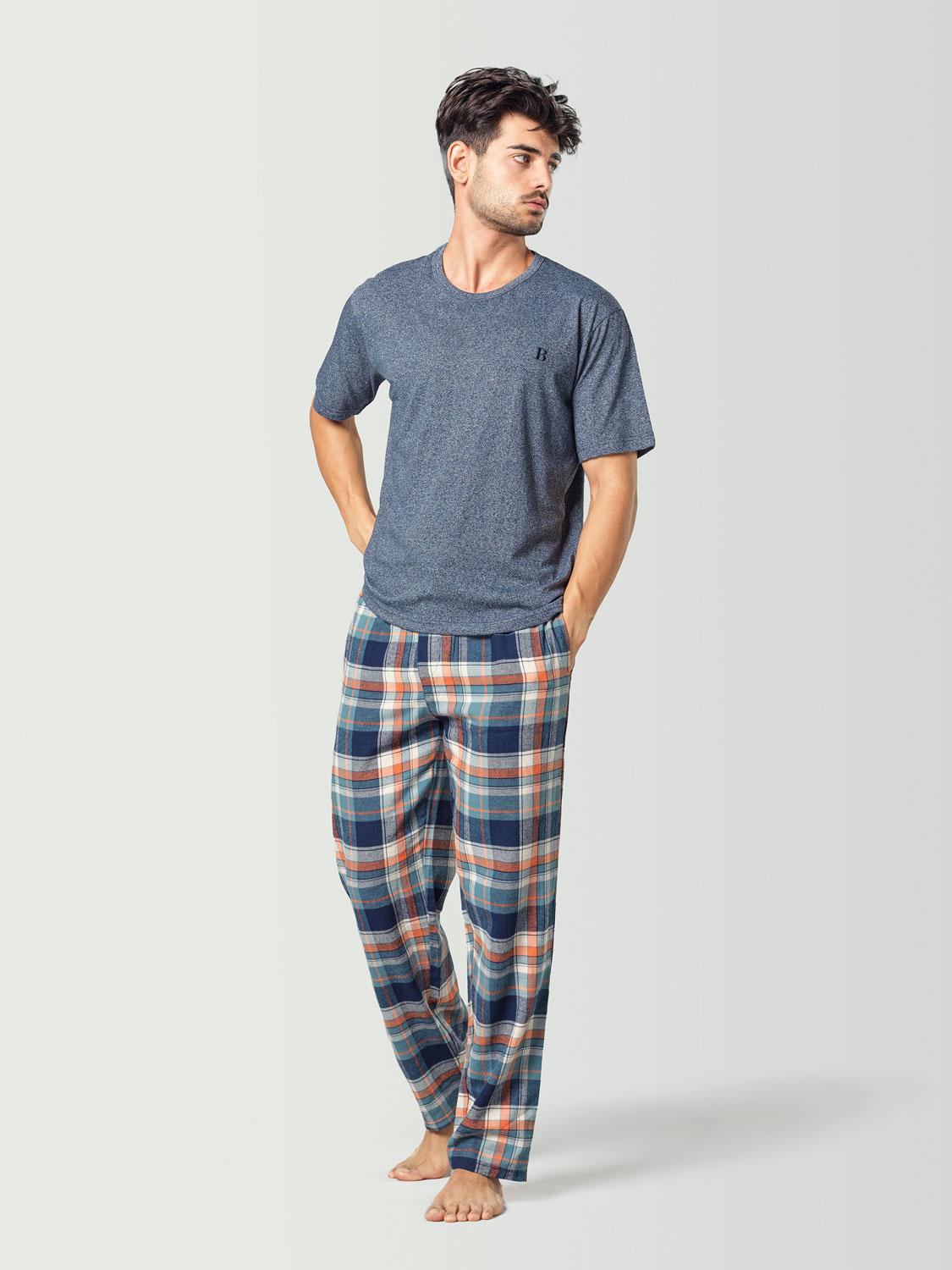 cable Comerciante Activamente Camiseta de pijama manga corta azul para hombre | Pijamas Babelo