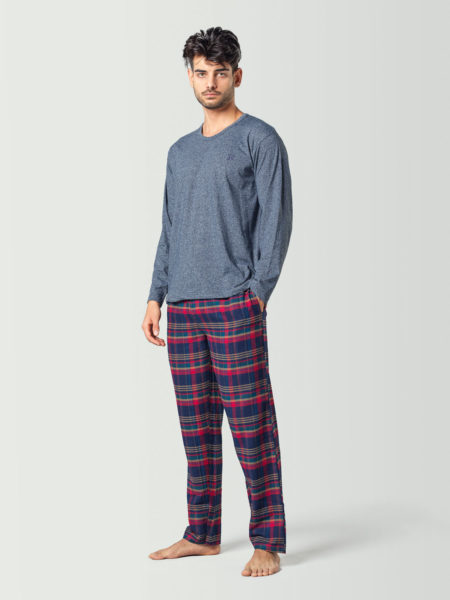 Pantalón de pijama largo a cuadros azul y rojo para hombre